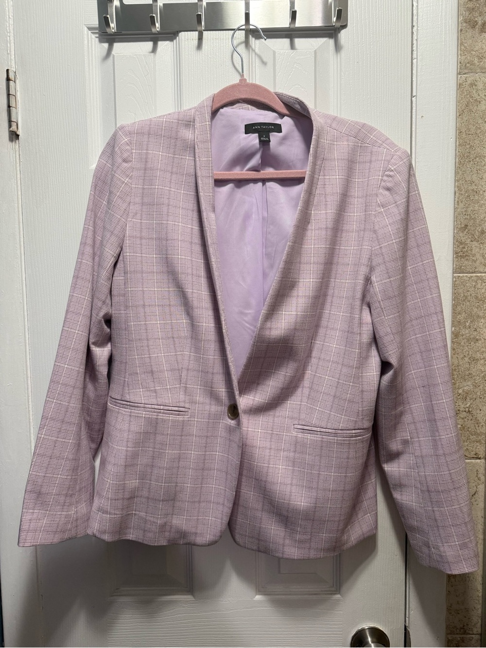 Ann Taylor Lavender Plaid Single-Button Blazer